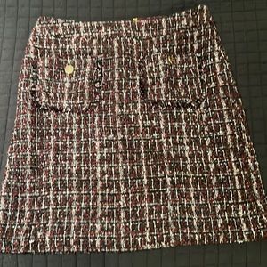 Loft burgundy and white skirt with zipper and pockets